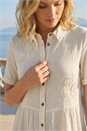 Natural  Embroidery Detail Tiered Midi Dress, Image 4 of 4