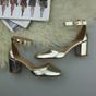 Gold AJVANI Gold Mid Block Heel Ankle Strap 2 Part Heels, Image 4 of 6