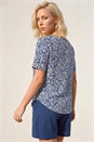 Blue Petite Floral Print Button Up Blouse, Image 2 of 4