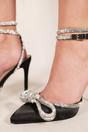 Black 'Fanen' Pointed Toe High Heels With Diamante Bow & Ankle Strap, Image 2 of 2