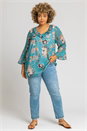 Dark Green Curve Textured Spot Frill Detail Top, Image 3 of 4