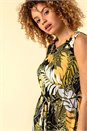 Khaki Tropical Print Belted Maxi Dress, Image 3 of 4