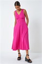 Pink Sleeveless Cotton Midi Dress, Image 2 of 5