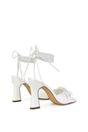 White XY LONDON White 'Rhegan' Lace Up Chain Detail Square Toe Block High Heel Sandals, Image 3 of 5
