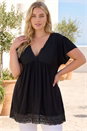 Black Curve Lace Trim Stretch Top, Image 1 of 4