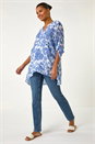 Blue Floral Print Wrap Hem Tunic Top, Image 1 of 5