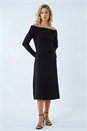 Black Floral Bardot Knit Midi Dress, Image 1 of 5