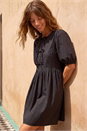Black Tie Front Smock Dress, Image 2 of 4