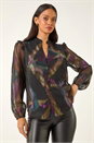 Black Dusk Foil Frill Shirt, Image 1 of 5