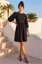 Black Dusk Textured Blouson Puff Sleeve Dress, Image 3 of 4