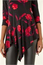 Red Floral Print Asymmetric Stretch Top, Image 5 of 5
