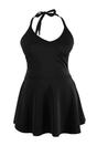 Black Halterneck Wrap Detail Flared Swim Dress, Image 1 of 3