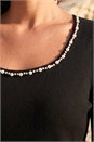 Black Square Neck Pearl Trim Knit Jumper, Image 4 of 4