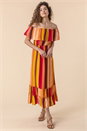 Multi Striped Ruffle Bardot Maxi Dress, Image 1 of 5