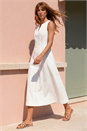 White Denim Panel Detail Midi Dress, Image 1 of 4