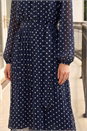 Navy  Polka Dot Pleated Midi Dress, Image 4 of 4