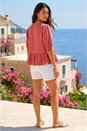 Red Buttoned Front Peplum Top, Image 3 of 4