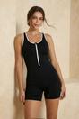 Black Zip Front Scoop Neck Swim Playsuit with Contrast Trim, Image 1 of 3