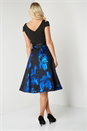 Royal Blue Jacquard Flared Cold Shoulder Dress, Image 2 of 5