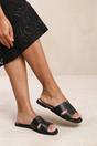 Black Where's That From Black 'Mae' Pu Strap Sandals, Image 3 of 4