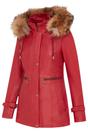 Red Leather Hooded Parka Jacket-Putian, Image 2 of 4