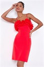 Red Frill Detail Stretch Dress, Image 1 of 7