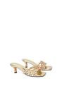 Gold 'Amara' Mid Stiletto Heel Diamante Strappy Heeled Mules, Image 3 of 6
