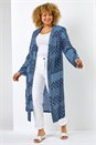 Blue Curve Geo Patchwork Print Longline Kimono, Image 3 of 5