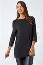 Black Plain Lace Trim Stretch Top, Image 1 of 5