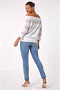 Cream  Lace Insert Frill Bardot Top, Image 3 of 5