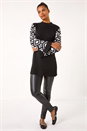 Black Patterned Sleeve Tunic Knit Jumper, Image 1 of 5