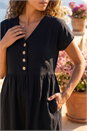Black Linen Look Button Midi Dress, Image 4 of 4