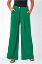 Dark Green Button Detail Wide Leg Stretch Trouser, Image 4 of 5