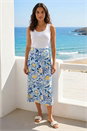 Blue Floral Print Stretch Midi Skirt , Image 1 of 4