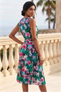 Teal Floral Print Chiffon Cowl Neck Dress, Image 3 of 4