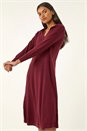 Wine Scallop Detail Knitted Midi Dress, Image 4 of 5