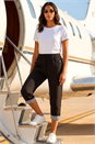 Black Contrast Detail Cropped Stretch Trousers, Image 1 of 4