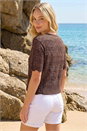 Chocolate Stitch Detail V-Neck Knit Cardigan , Image 3 of 4