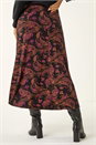 Pink Paisley Print Midi Stretch Skirt, Image 4 of 5