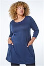 Navy  Curve Pocket Detail Tunic Top, Image 2 of 5