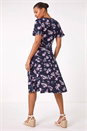 Navy  Floral Print Wrap Over Midi Dress, Image 3 of 5