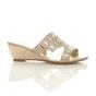 Gold Low Wedge Heel Diamante Sandals Mules, Image 1 of 6