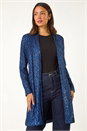 Navy  Longline Sequin Stretch Jacket, Image 4 of 5