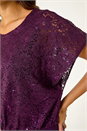 Purple Sequin Lace Overlay Stretch Top, Image 5 of 5
