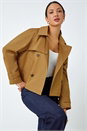 Tan Cotton Blend Cropped Stretch Trench Coat, Image 1 of 5