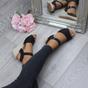 Black AJVANI Black Mid Wedge Heel Ankle Strap Sandals Espadrilles, Image 5 of 6