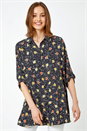 Black Daisy Print Longline Tunic Shirt, Image 2 of 5