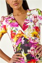 Ivory  Floral Print Twist V-Neck Stretch Dress, Image 5 of 5