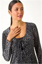 Grey Front Tie Velvet Animal Print Burnout Top, Image 4 of 7