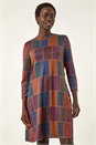Red Patchwork Button Swing Dress, Image 2 of 5